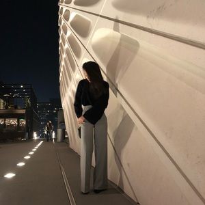 Gray Wool Wide Leg Trousers